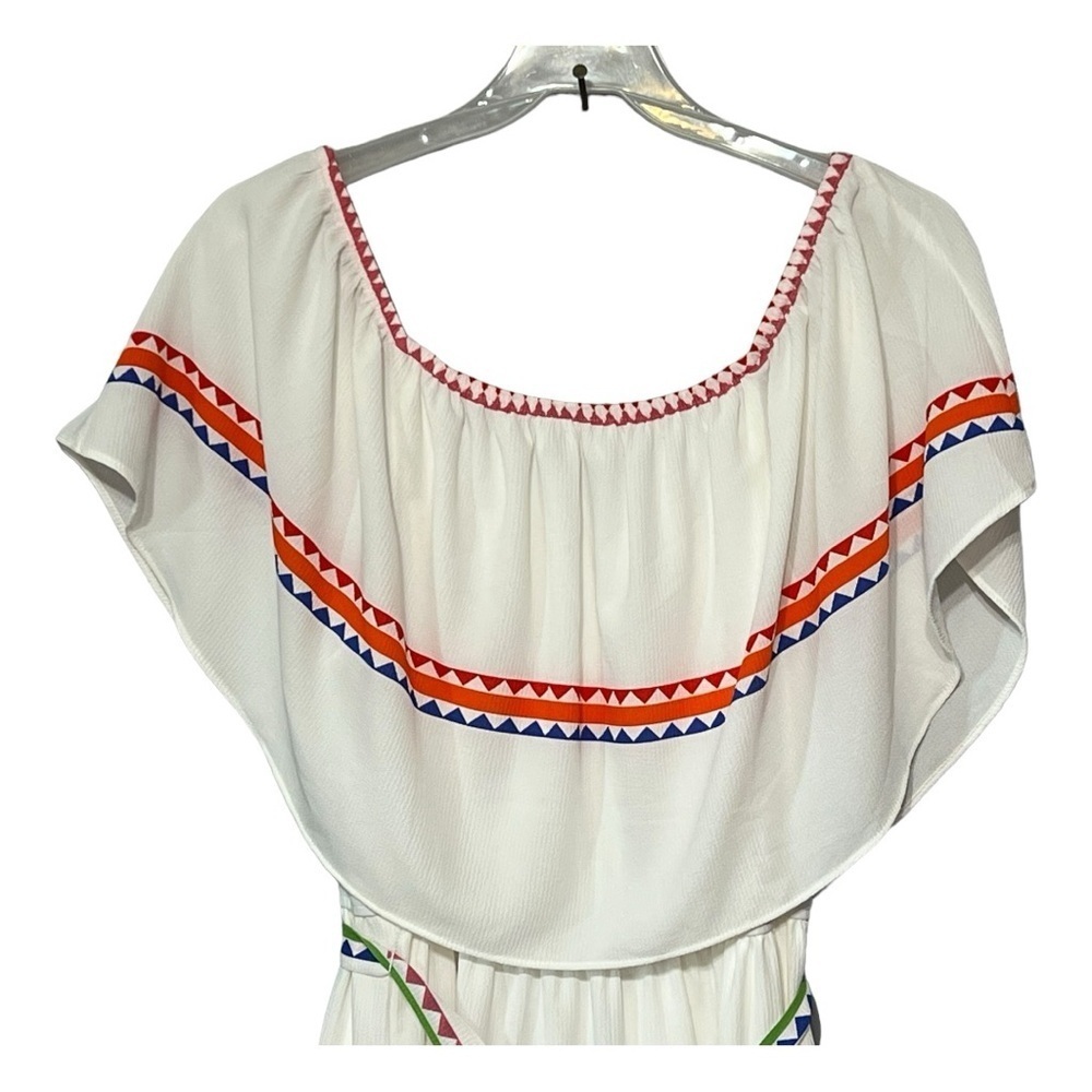 Violet Weekend White Multi Maxi Dress Off-Shoulder Ruffled Tiered Sleeveless XL - Picture 3 of 7